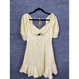 Saints and Secrets Jr Yellow Mini Dress Sweetheart Neck Keyhole Puff Sleeve Sz M